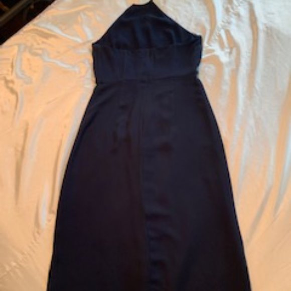 Navy blue silk halter minimalist bodycon dress - Picture 3 of 4